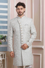 Thumbnail for Raivat Ethnic Jacquard Silk Thread Work Indo Western In Grey Colour - Distacart