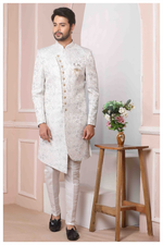 Thumbnail for Raivat Ethnic Jacquard Silk Thread Work Indo Western In Light Grey Colour - Distacart