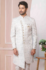 Thumbnail for Raivat Ethnic Jacquard Silk Thread Work Indo Western In Light Grey Colour - Distacart