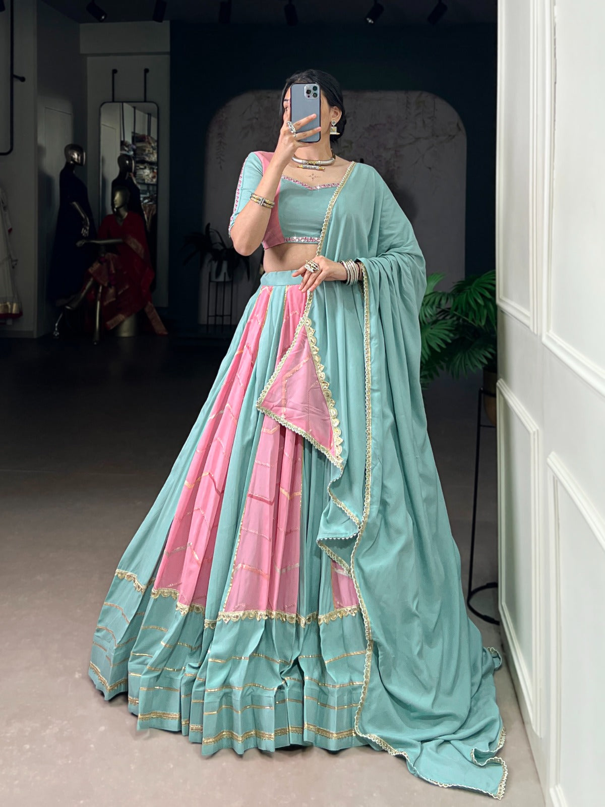Lorenvalley Fashion Pure Rayon with Georgette Sequins and Thread Embroidery Work With Lace Touch Up Lehenga Choli with Dupatta - Distacart