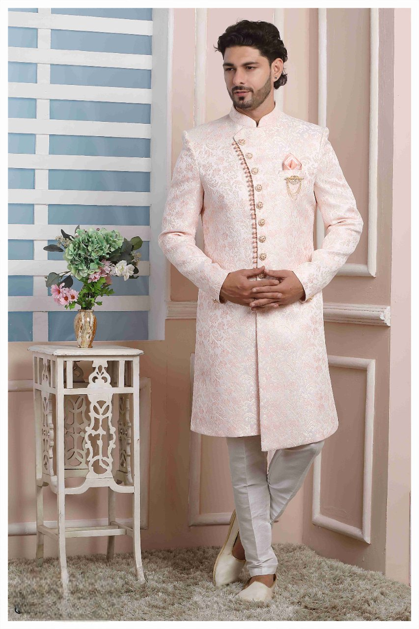 Raivat Ethnic Jacquard Silk Thread Work Indo Western In Pink Colour - Distacart