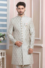 Thumbnail for Raivat Ethnic Jacquard Silk Thread Work Indo Western In Grey Colour - Distacart