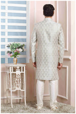 Thumbnail for Raivat Ethnic Jacquard Silk Thread Work Indo Western In Grey Colour - Distacart