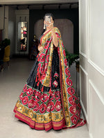 Thumbnail for Lorenvalley Black Tussar Silk Patola Print With foil work Lehenga Choli with Dupatta