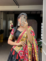 Thumbnail for Lorenvalley Black Tussar Silk Patola Print With foil work Lehenga Choli with Dupatta