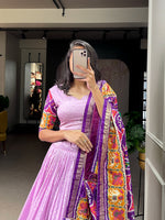 Thumbnail for Lorenvalley Lavender Tussar Silk Patola Print With foil work Lehenga Choli with Dupatta