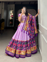 Thumbnail for Lorenvalley Lavender Tussar Silk Patola Print With foil work Lehenga Choli with Dupatta