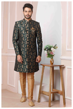 Thumbnail for Raivat Ethnic Jacquard Silk Thread Work Indo Western In Green Colour - Distacart
