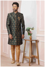 Thumbnail for Raivat Ethnic Jacquard Silk Thread Work Indo Western In Green Colour - Distacart