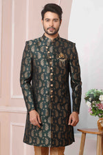 Thumbnail for Raivat Ethnic Jacquard Silk Thread Work Indo Western In Green Colour - Distacart