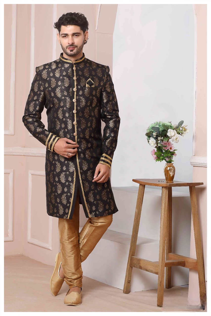 Raivat Ethnic Jacquard Silk Thread Work Indo Western In Black Colour - Distacart