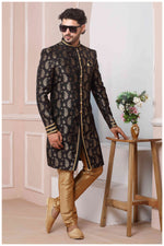 Thumbnail for Raivat Ethnic Jacquard Silk Thread Work Indo Western In Black Colour - Distacart