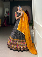 Thumbnail for Lorenvalley Black Tussar Silk Bandhej and Patola Print with Foil Work Lehenga Choli with Dupatta