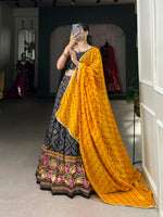 Thumbnail for Lorenvalley Black Tussar Silk Bandhej and Patola Print with Foil Work Lehenga Choli with Dupatta