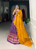 Thumbnail for Lorenvalley Purple Tussar Silk Bandhej and Patola Print with Foil Work Lehenga Choli with Dupatta