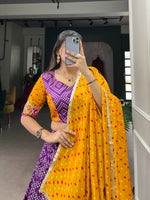 Thumbnail for Lorenvalley Purple Tussar Silk Bandhej and Patola Print with Foil Work Lehenga Choli with Dupatta