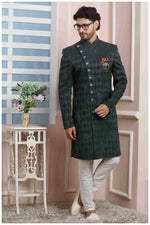 Thumbnail for Raivat Ethnic Velvet Jacquard Silk Thread Work Indo Western In Dark Green Colour - Distacart