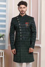 Thumbnail for Raivat Ethnic Velvet Jacquard Silk Thread Work Indo Western In Dark Green Colour - Distacart