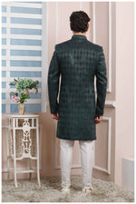 Thumbnail for Raivat Ethnic Velvet Jacquard Silk Thread Work Indo Western In Dark Green Colour - Distacart
