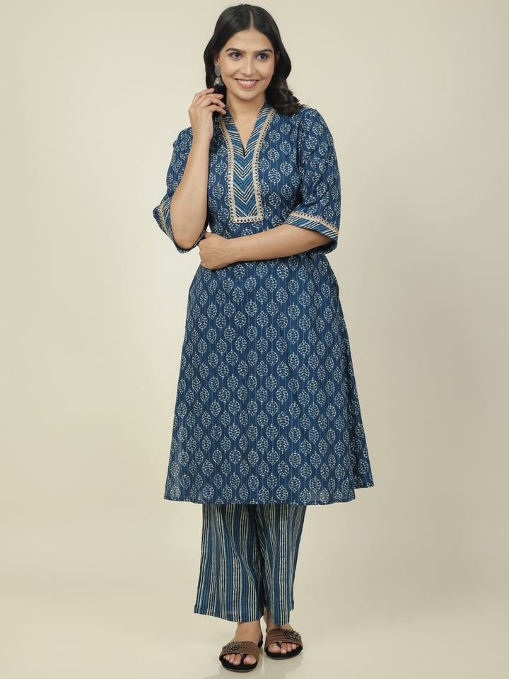 Aramya Straight Soft Cotton Block Print Women's Kurta - Blue - Distacart