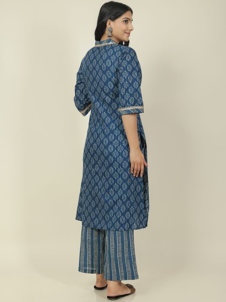 Aramya Straight Soft Cotton Block Print Women's Kurta - Blue - Distacart
