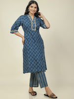 Thumbnail for Aramya Straight Soft Cotton Block Print Women's Kurta - Blue - Distacart