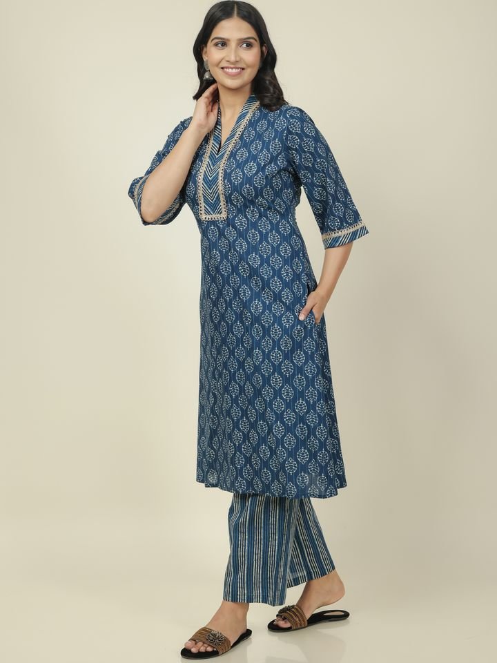Aramya Straight Soft Cotton Block Print Women's Kurta - Blue - Distacart