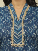 Thumbnail for Aramya Straight Soft Cotton Block Print Women's Kurta - Blue - Distacart
