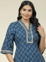 Thumbnail for Aramya Straight Soft Cotton Block Print Women's Kurta Set - Blue - Distacart