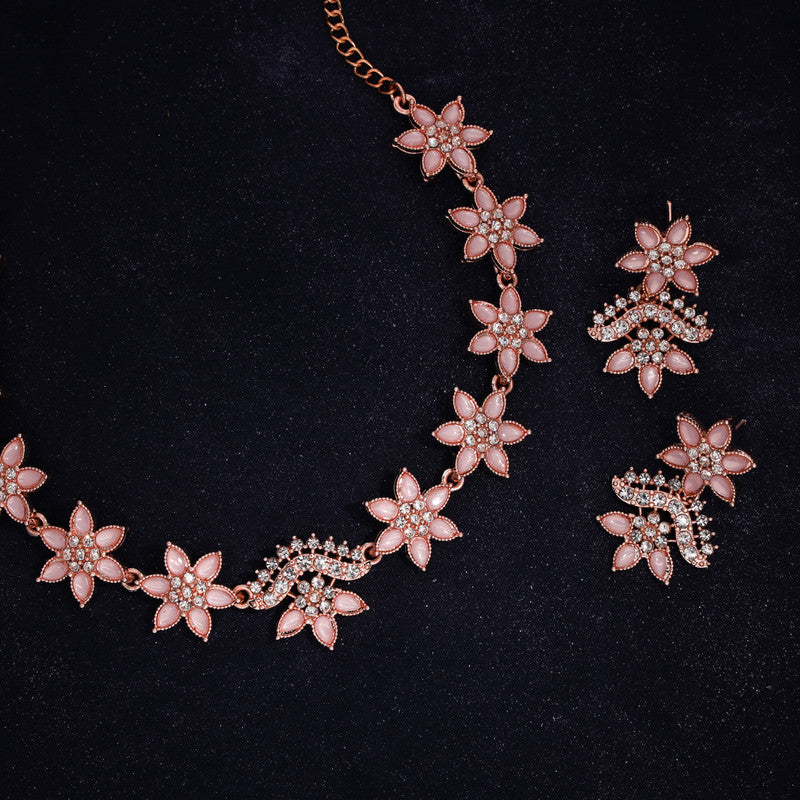 Tehzeeb Creations Baby Pink Colour Star Design Stone Studded Necklace With Earrings - Distacart