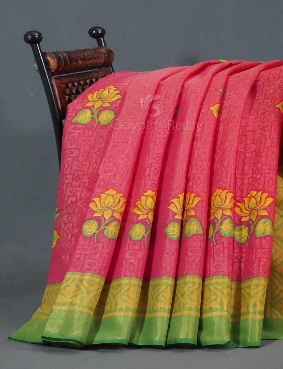 Baby Pink Colour With Leaf Green Blouse Cotton Brasso Saree By Gayathri Reddy Designer Studio - Distacart