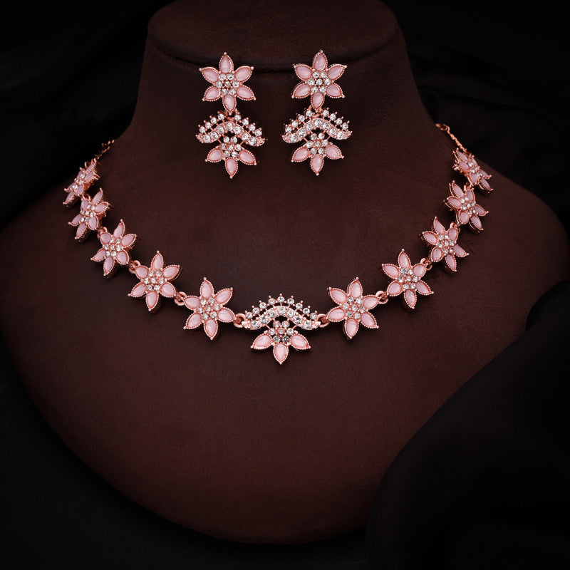 Tehzeeb Creations Baby Pink Colour Star Design Stone Studded Necklace With Earrings - Distacart