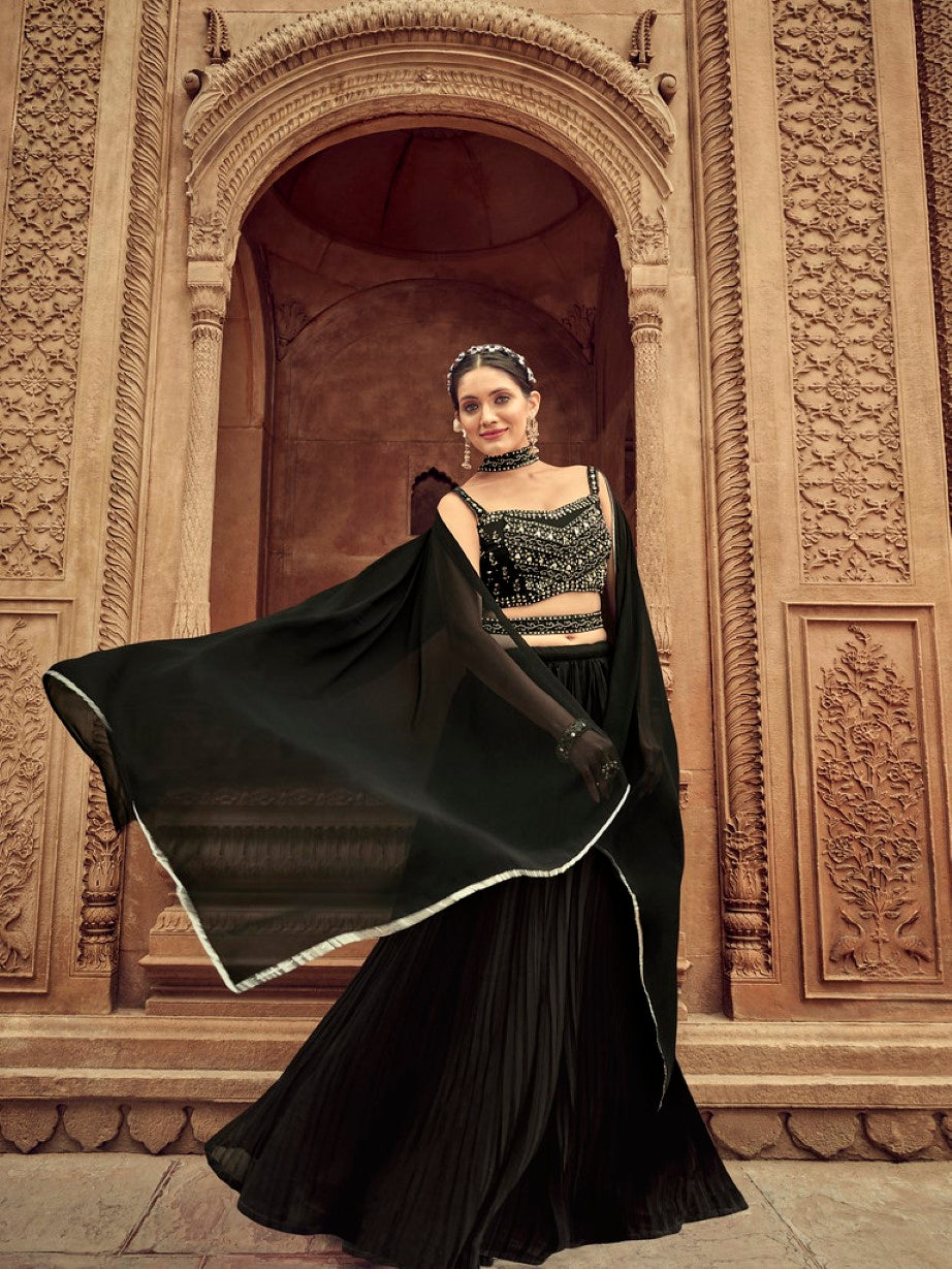 Anaita Black Georgette Lehenga Choli With Hand Work - Distacart