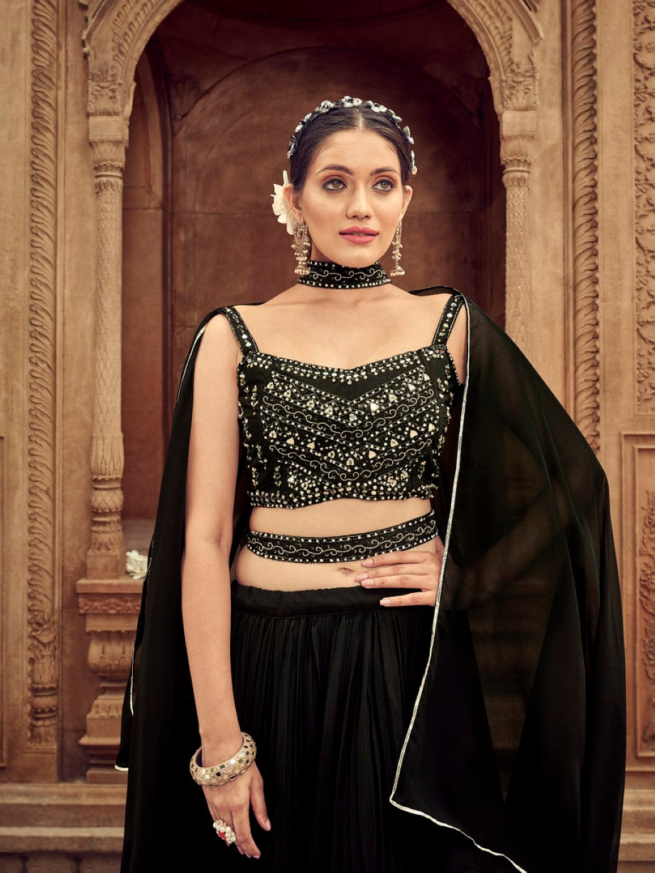 Anaita Black Georgette Lehenga Choli With Hand Work - Distacart