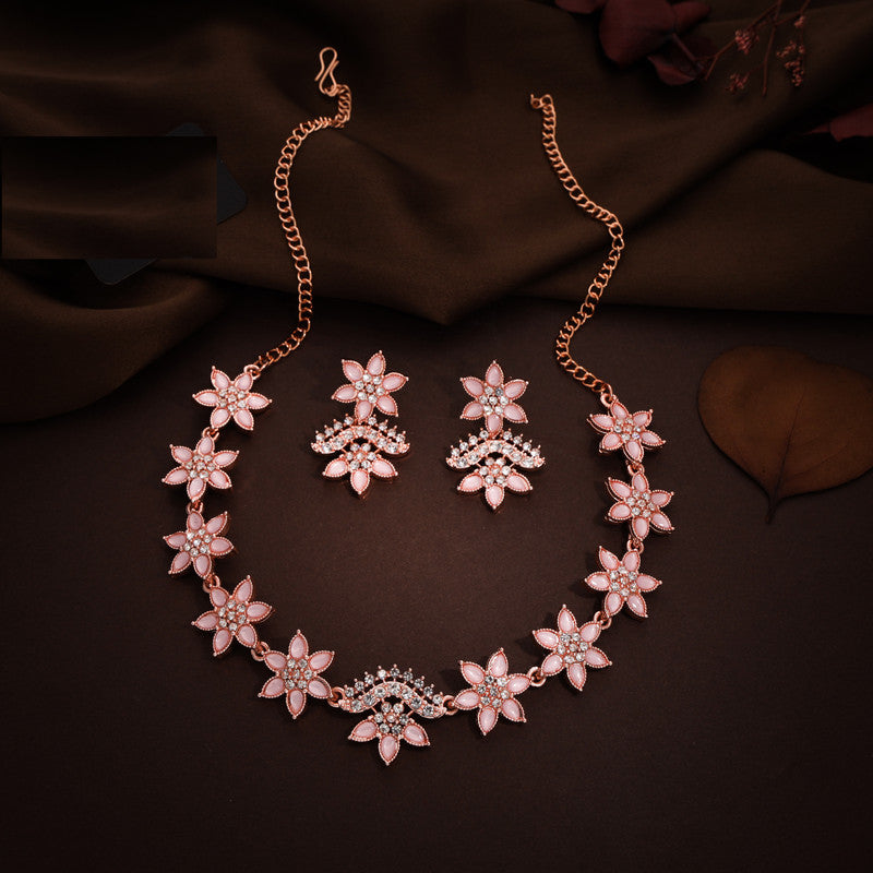 Tehzeeb Creations Baby Pink Colour Star Design Stone Studded Necklace With Earrings - Distacart