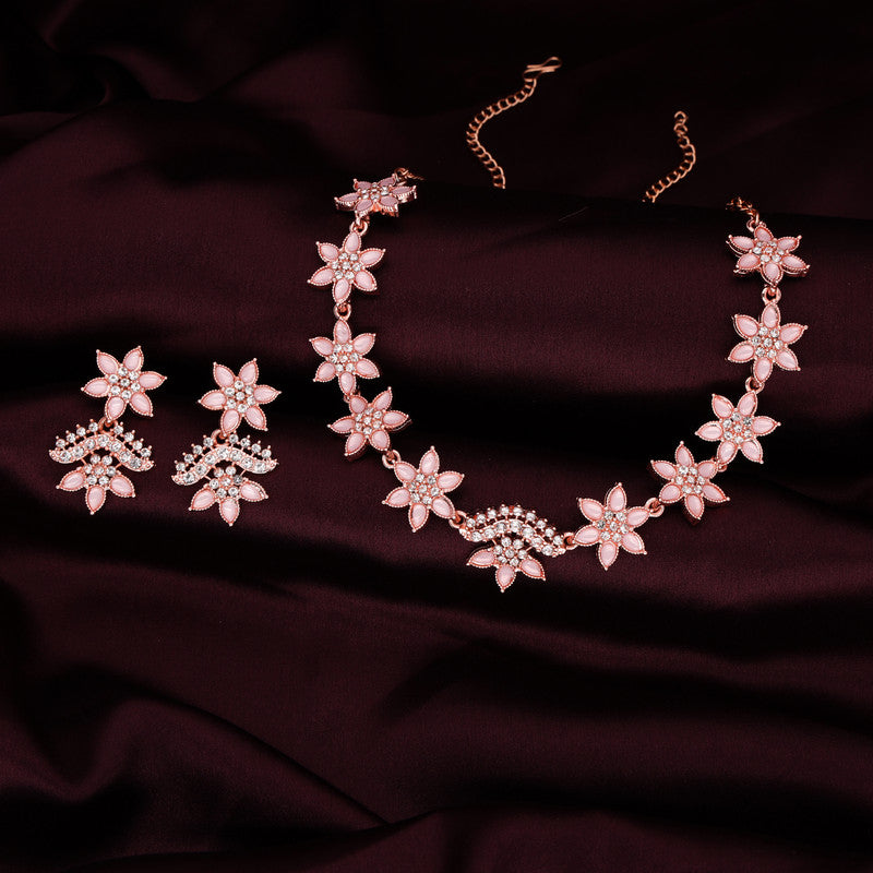 Tehzeeb Creations Baby Pink Colour Star Design Stone Studded Necklace With Earrings - Distacart