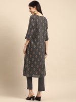 Thumbnail for All About You Women Grey Ethnic Motifs Printed Pure Cotton Kurta with Trousers - Distacart