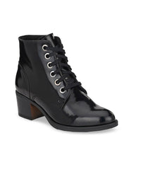Thumbnail for Delize Women Black Solid Leather High-Top Block Heeled Boots
