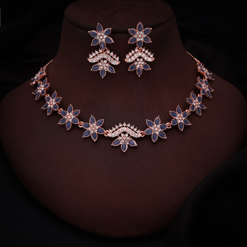 Tehzeeb Creations Blue Colour Star Design Stone Studded Necklace With Earrings - Distacart