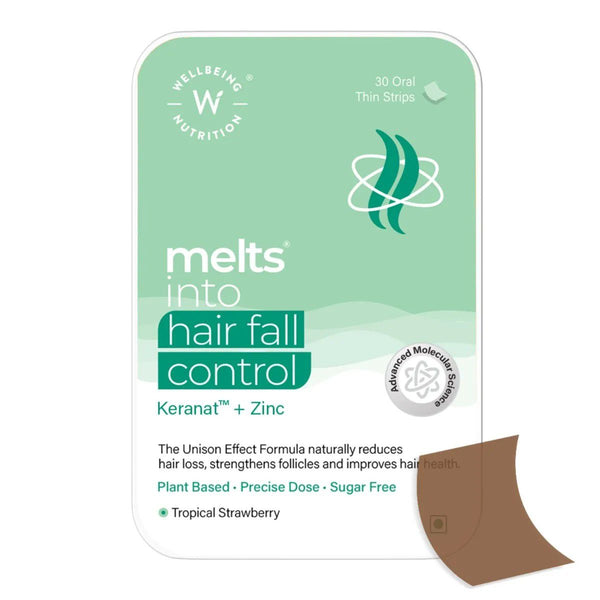Wellbeing Nutrition Melts Hair Fall Control Oral Strips-Tropical Strawberry Flavor - Distacart