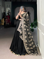 Thumbnail for Lorenvalley Fashion Black Pure Rayon Embossed Design Lace Border Lehenga Choli with Dupatta
