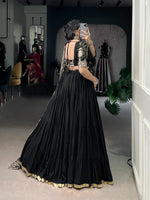 Thumbnail for Lorenvalley Fashion Black Pure Rayon Embossed Design Lace Border Lehenga Choli with Dupatta