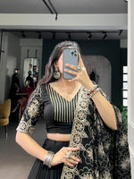 Thumbnail for Lorenvalley Fashion Black Pure Rayon Embossed Design Lace Border Lehenga Choli with Dupatta
