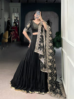 Thumbnail for Lorenvalley Fashion Black Pure Rayon Embossed Design Lace Border Lehenga Choli with Dupatta