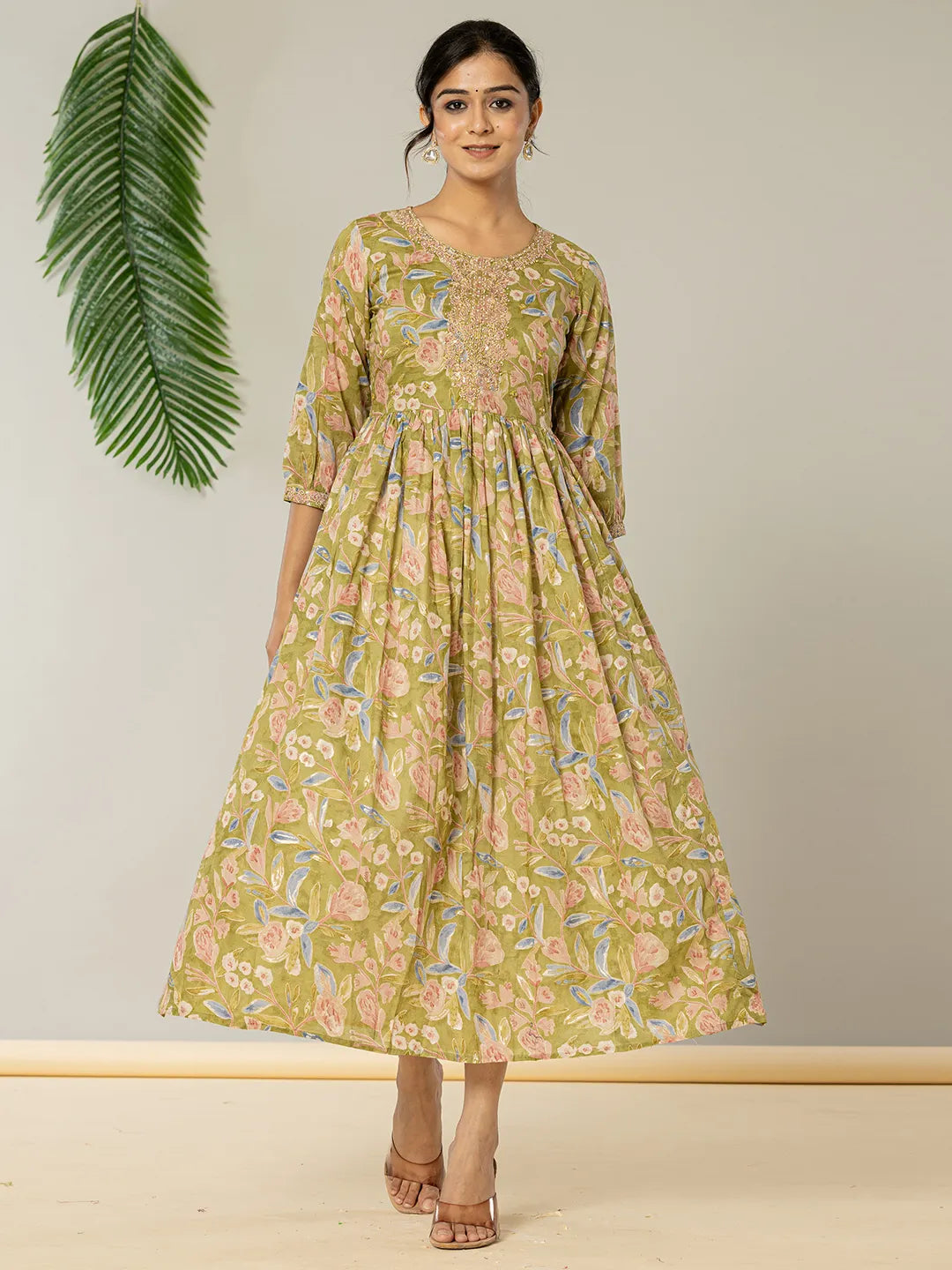 Yufta Green Pure Cotton Dori Embroidery Dress - Distacart