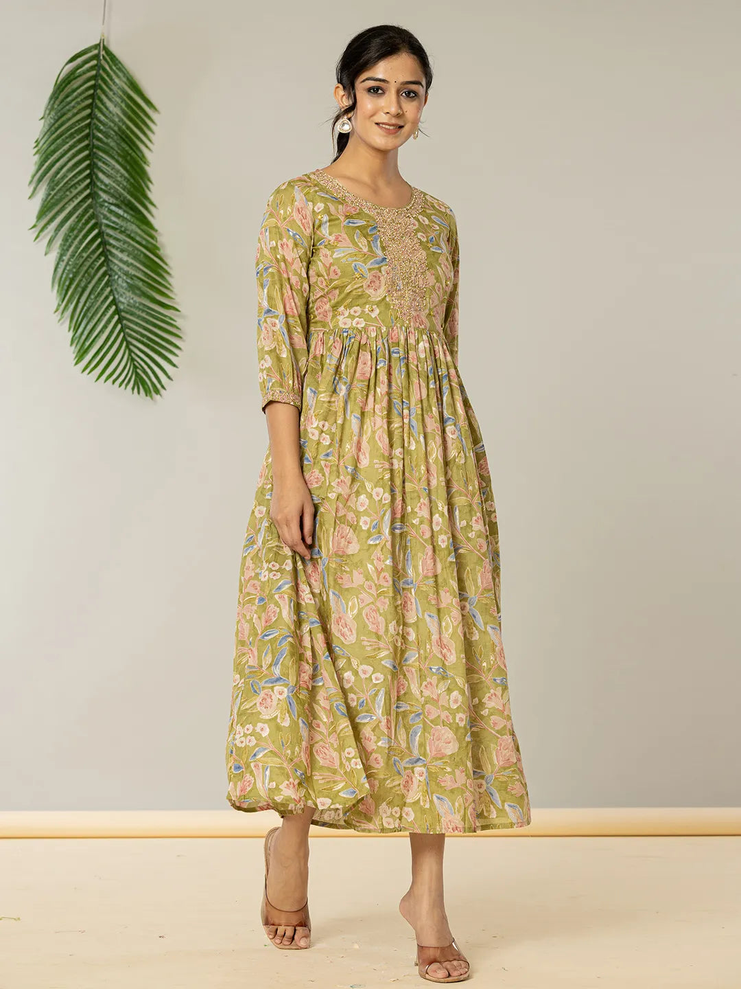 Yufta Green Pure Cotton Dori Embroidery Dress - Distacart