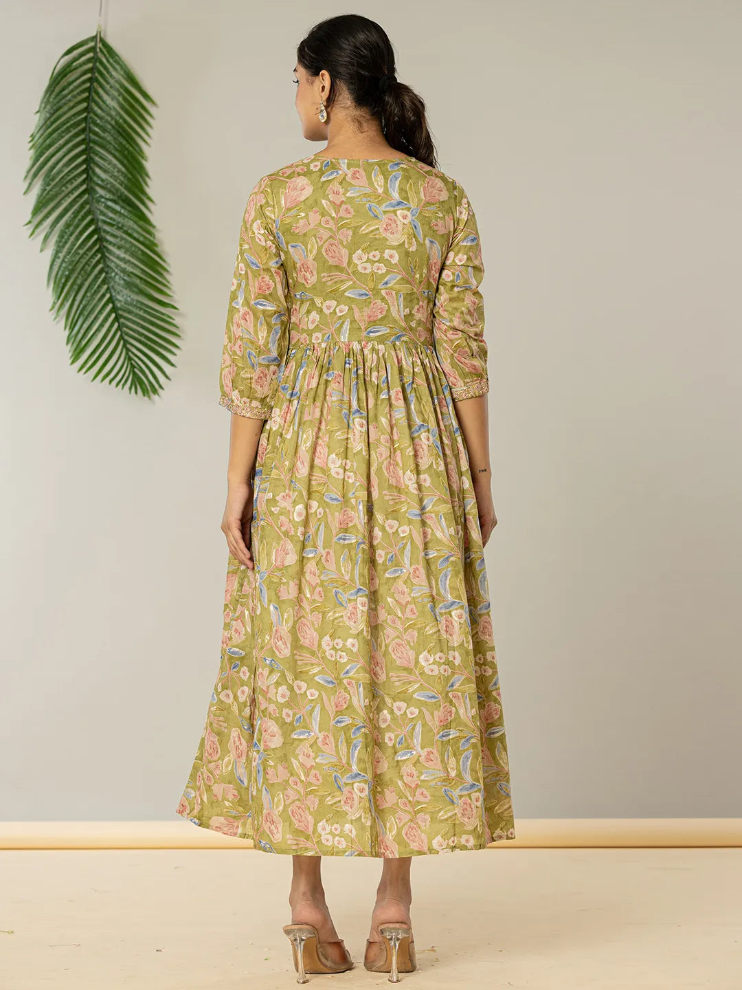 Yufta Green Pure Cotton Dori Embroidery Dress - Distacart
