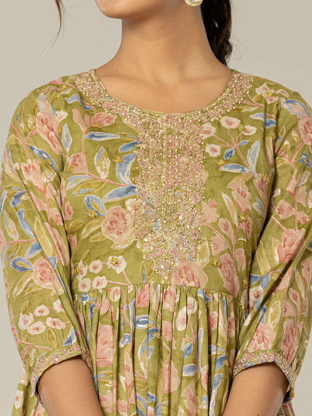 Yufta Green Pure Cotton Dori Embroidery Dress - Distacart