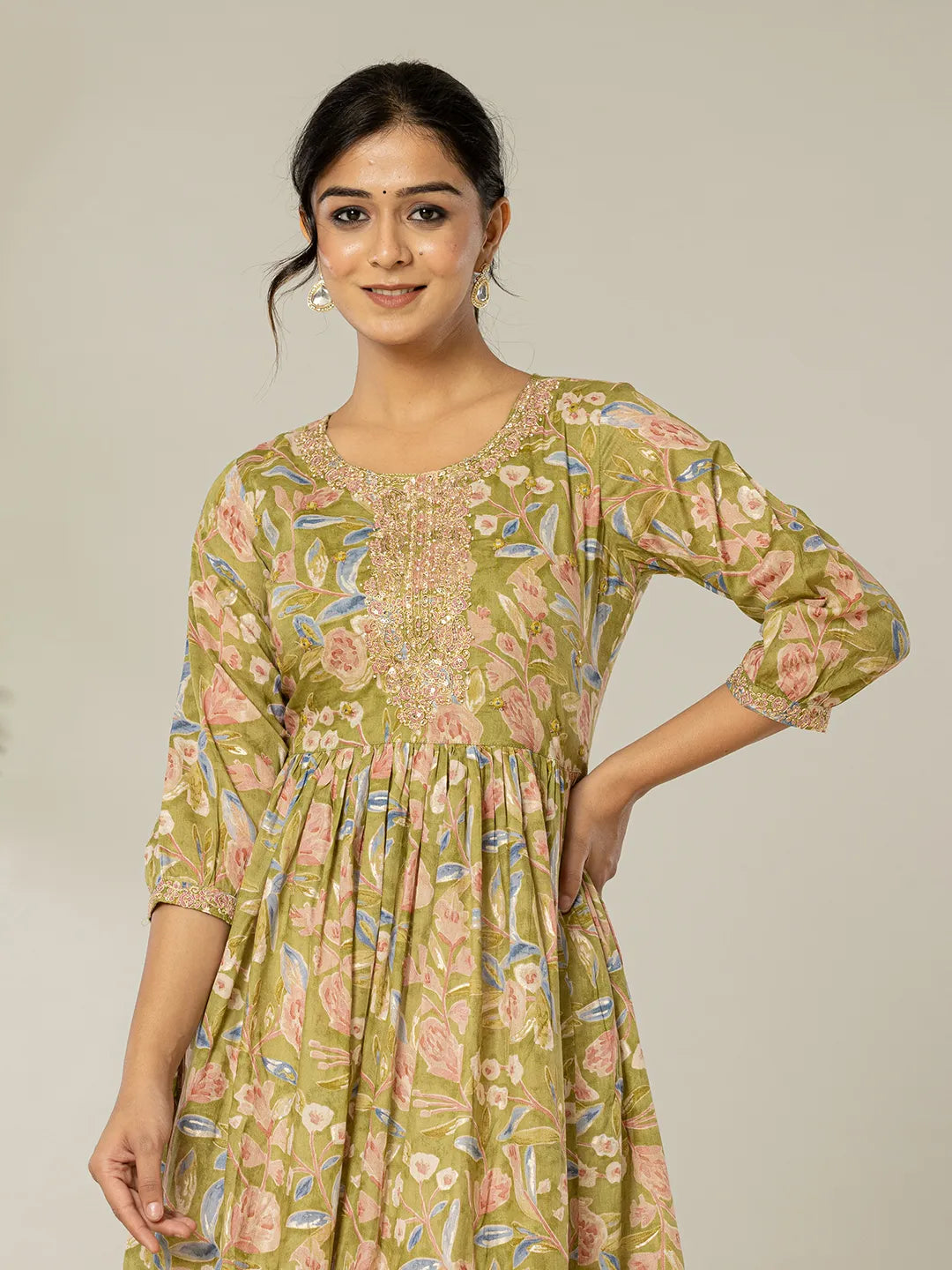 Yufta Green Pure Cotton Dori Embroidery Dress - Distacart