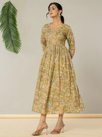 Thumbnail for Yufta Green Pure Cotton Dori Embroidery Dress - Distacart